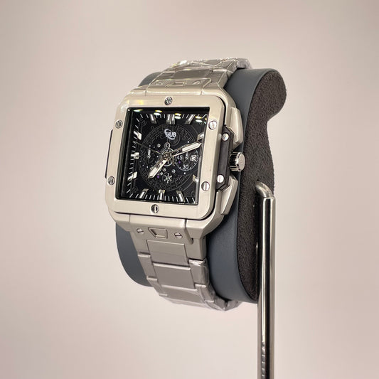 Hublot Santos Inspired Skeleton Chronograph - Integrated Stainless Steel Chain - Graphite Ice Edition