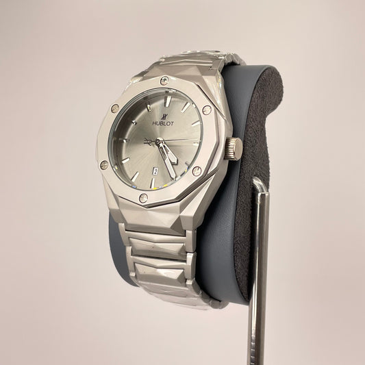 Hublot Premium Quartz - Silver Diamond Cut Chain - Titanium Grey Edition