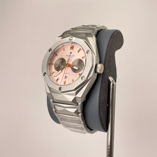 Hublot Premium Quartz - Silver Diamond Cut Chain - Champagne Rose Gold Edition