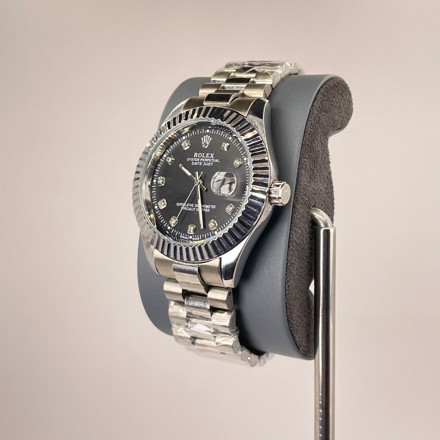 RLX MG 40MM - Silver Oyster Chain - Fluted Bezel Silver - Black