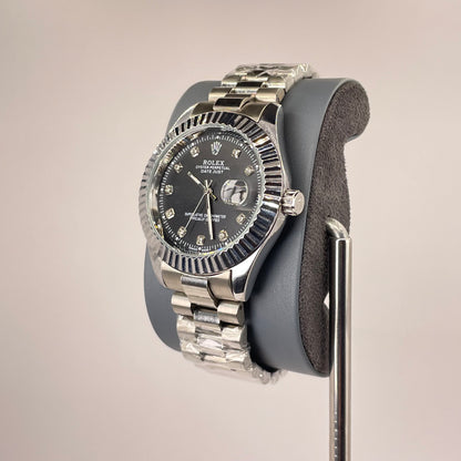RLX MG 40MM - Silver Oyster Chain - Fluted Bezel Silver - Black