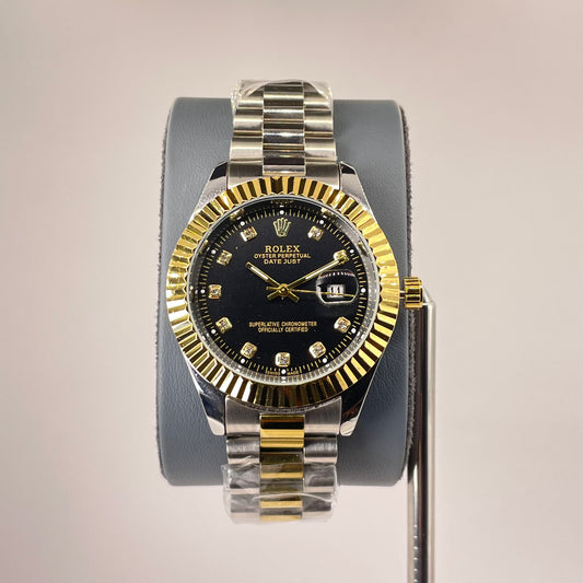 RLX MG 40MM - Three Tone Oyster Chain - Fluted Bezel Gold - Black