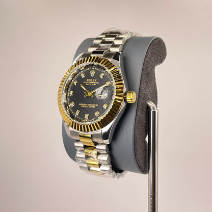 RLX MG 40MM - Three Tone Oyster Chain - Fluted Bezel Gold - Black