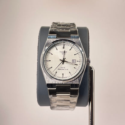 Tissot PRX - Semi Automatic - Rounded Bazel - Stainless Steel Chain - White Waffle Edition