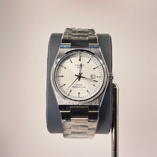 Tissot PRX - Semi Automatic - Rounded Bazel - Stainless Steel Chain - White Waffle Edition