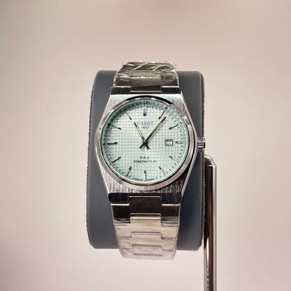 Tissot PRX - Semi Automatic - Rounded Bazel - Stainless Steel Chain - Ice Blue Waffle Edition