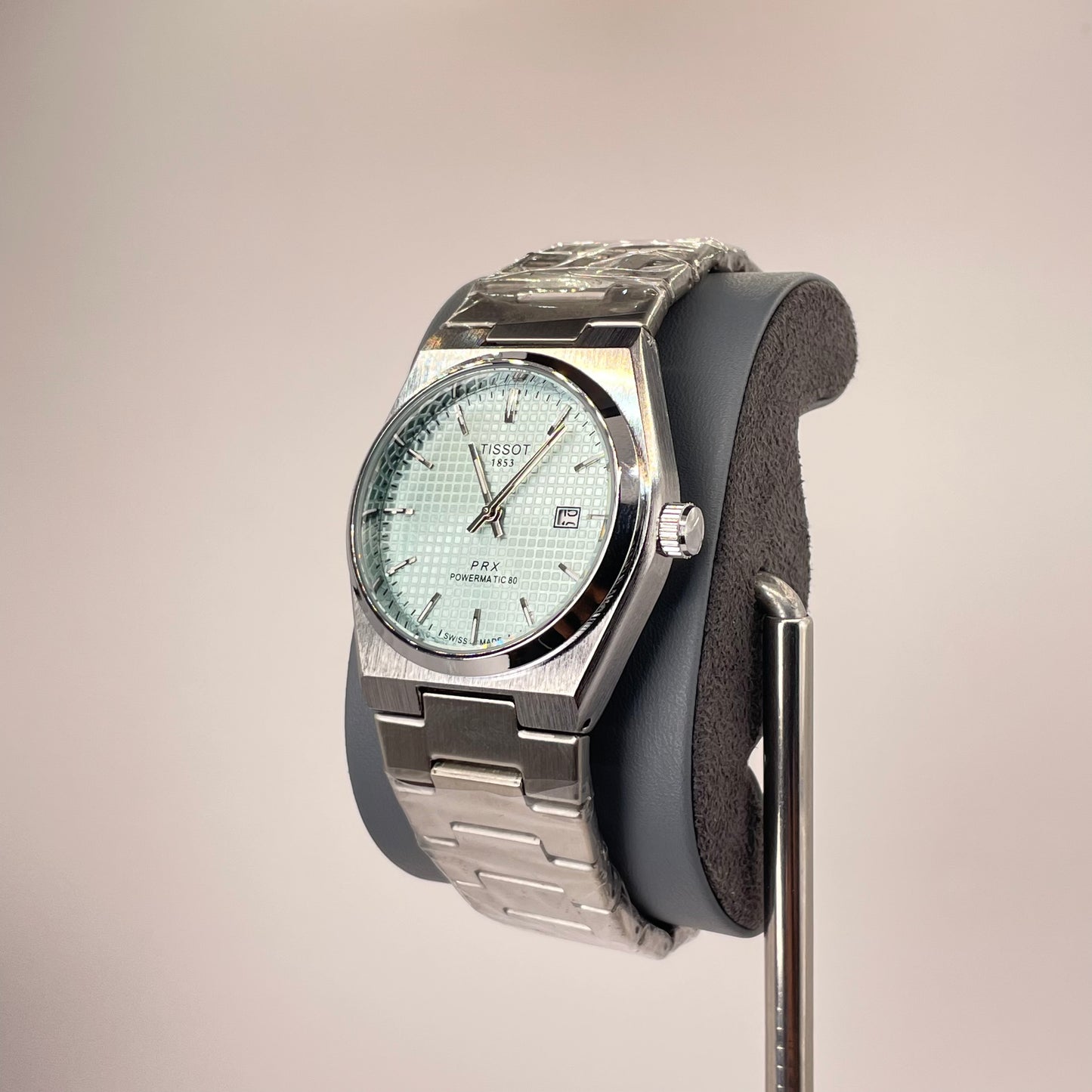 Tissot PRX - Semi Automatic - Rounded Bazel - Stainless Steel Chain - Ice Blue Waffle Edition