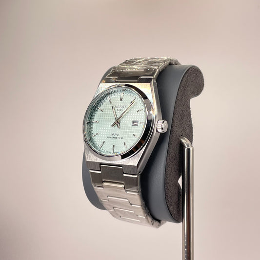 Tissot PRX - Semi Automatic - Rounded Bazel - Stainless Steel Chain - Ice Blue Waffle Edition