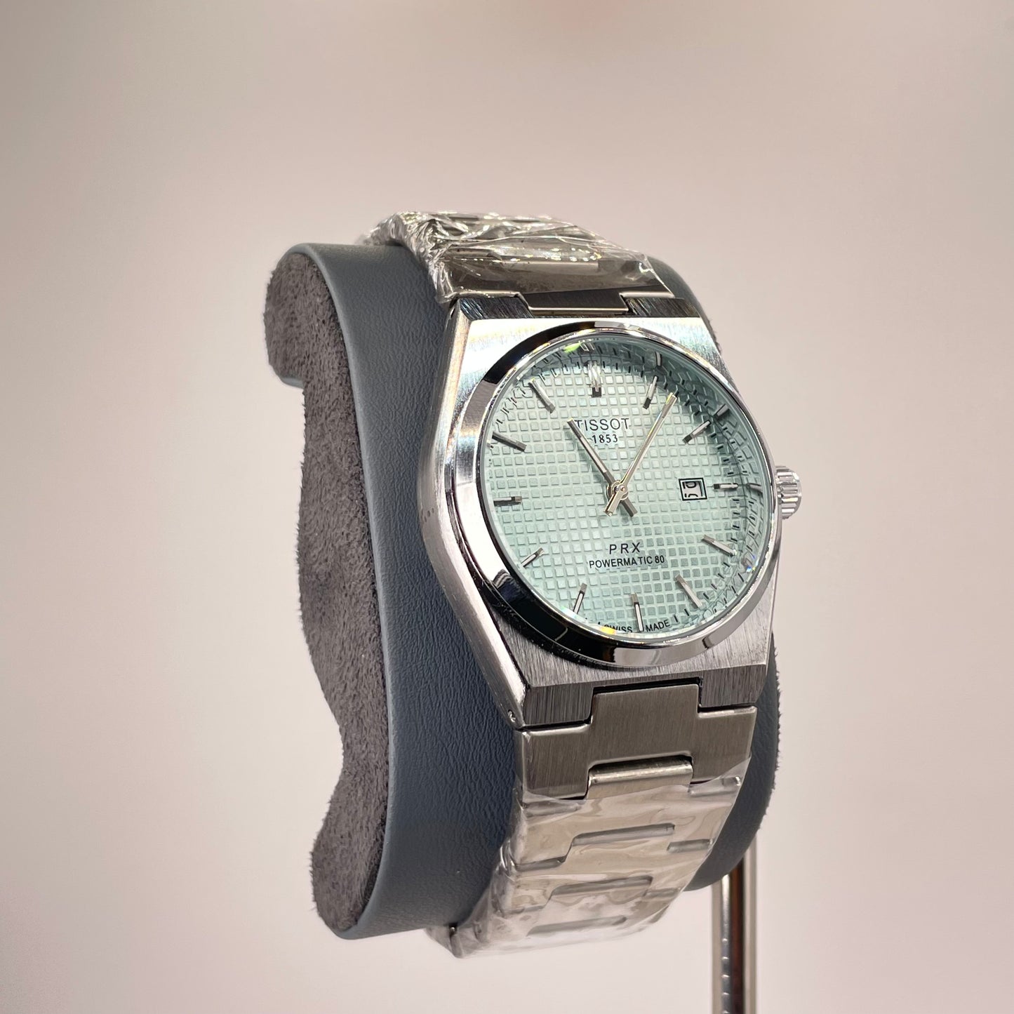 Tissot PRX - Semi Automatic - Rounded Bazel - Stainless Steel Chain - Ice Blue Waffle Edition