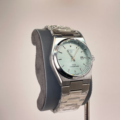 Tissot PRX - Semi Automatic - Rounded Bazel - Stainless Steel Chain - Ice Blue Waffle Edition