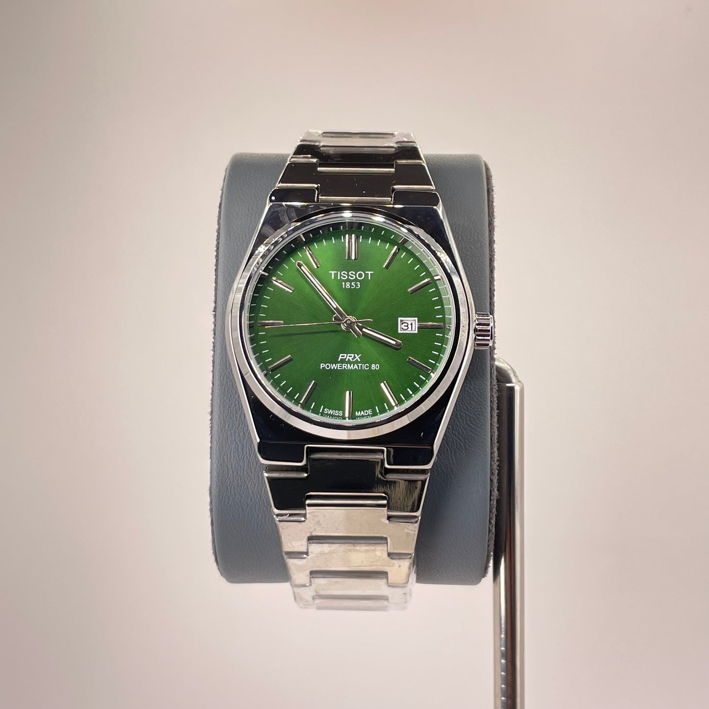 Tissot PRX - Semi Automatic - Rounded Bazel - Stainless Steel Chain - Emerald Green Edition