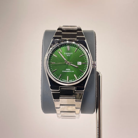 Tissot PRX - Semi Automatic - Rounded Bazel - Stainless Steel Chain - Emerald Green Edition