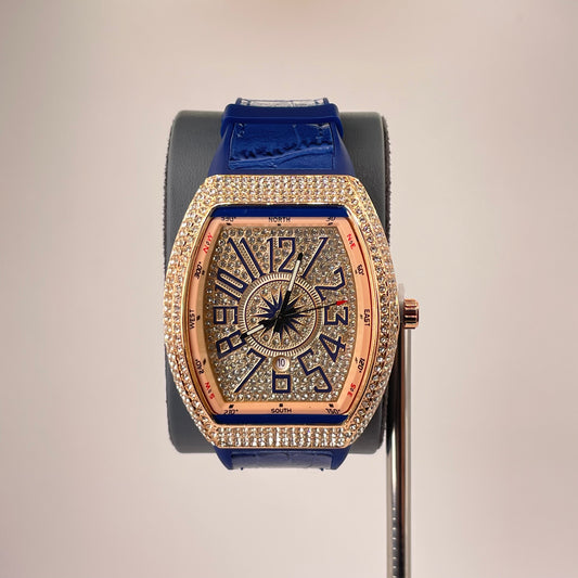 Denvosi Diamond Royale - Crocodile Pattern Strap - Sapphire Blue Edition