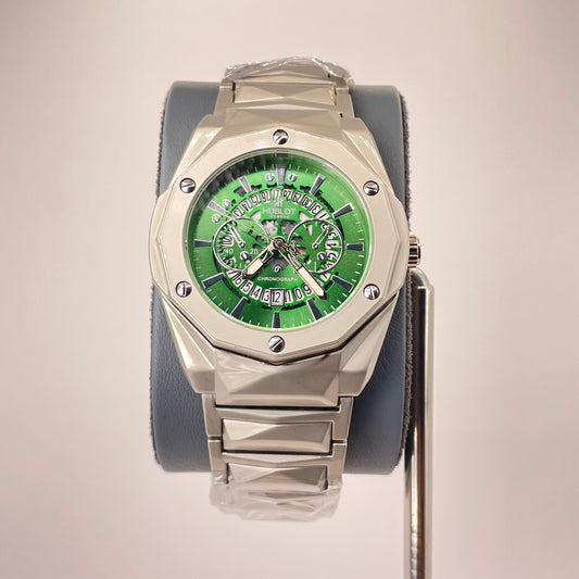Hublot Premium Skeleton - Silver Diamond Cut Chain -  Pistachio Green Edition