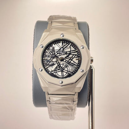 Hublot Premium Open Heart - Silver Diamond Cut Chain - Zigzag Matte Black Edition