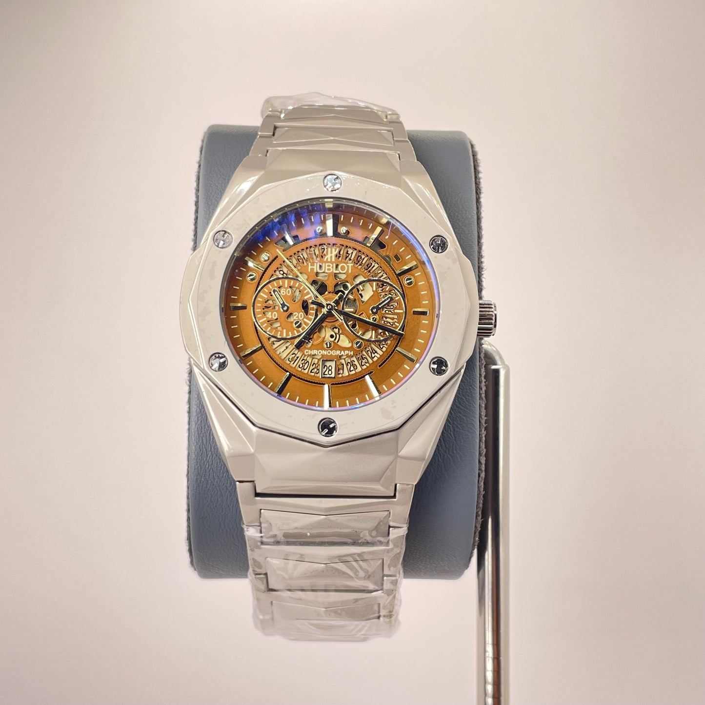 Hublot Premium Skeleton - Silver Diamond Cut Chain - Vintage Bronze Edition