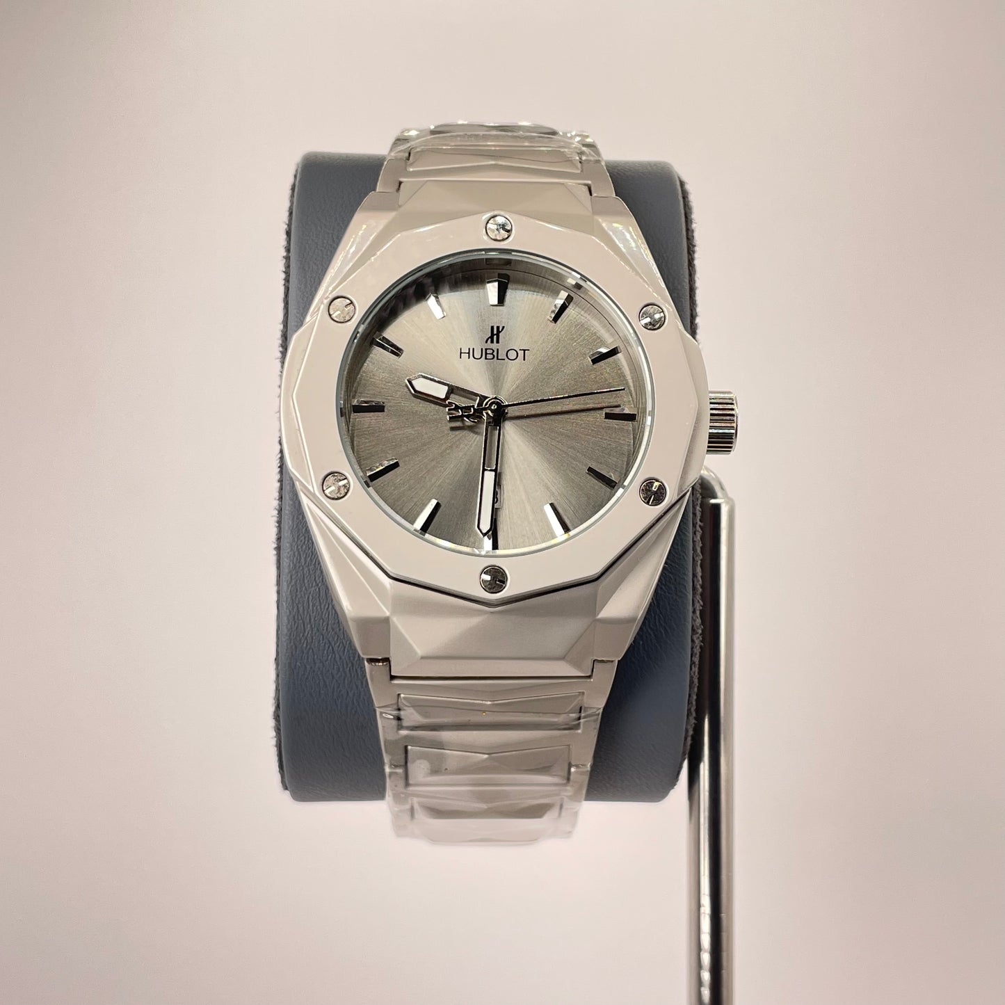 Hublot Premium Quartz - Silver Diamond Cut Chain - Titanium Grey Edition