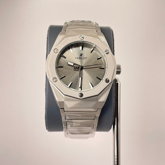 Hublot Premium Quartz - Silver Diamond Cut Chain - Titanium Grey Edition