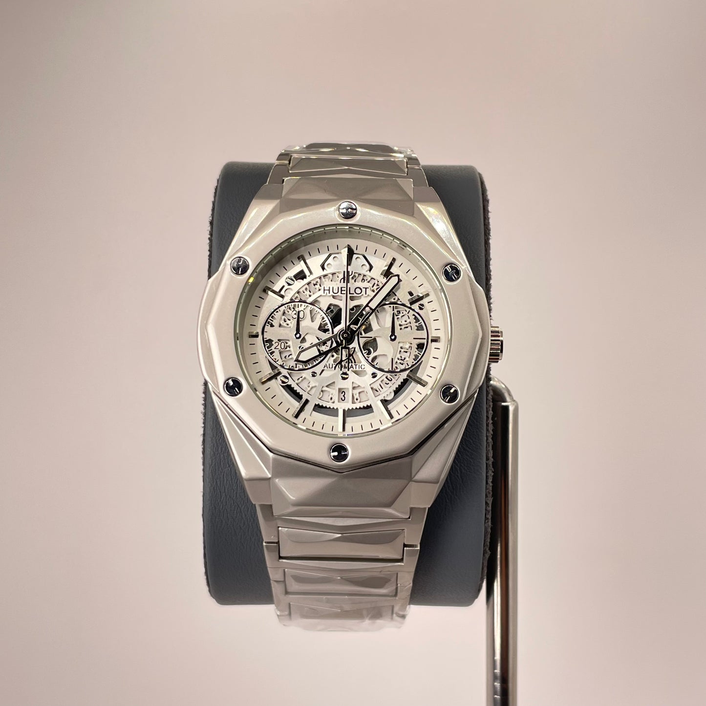 Hublot Premium Skeleton - Silver Diamond Cut Chain -  Crystal Silver Edition