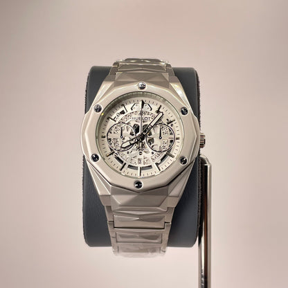Hublot Premium Skeleton - Silver Diamond Cut Chain -  Crystal Silver Edition