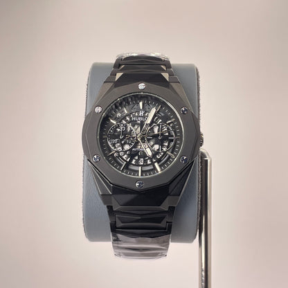 Hublot Premium Skeleton - Black Diamond Cut Chain -  Pure Matte Black Edition