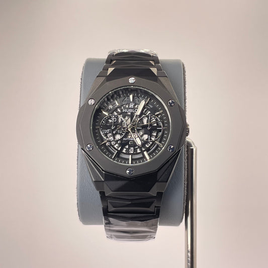 Hublot Premium Skeleton - Black Diamond Cut Chain -  Pure Matte Black Edition