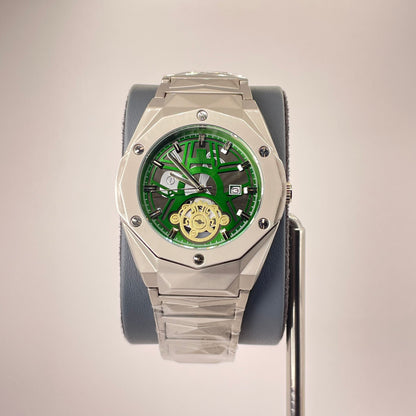 Hublot Premium Chronograph - Silver Diamond Cut Chain - Emerald Green Edition