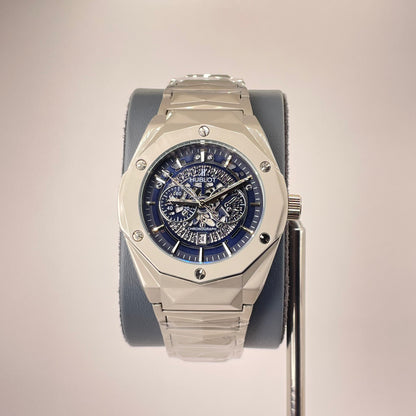 Hublot Premium Skeleton - Silver Diamond Cut Chain -  Obsidian Black Edition