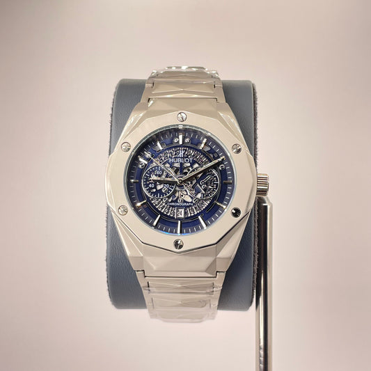 Hublot Premium Skeleton - Silver Diamond Cut Chain -  Obsidian Black Edition