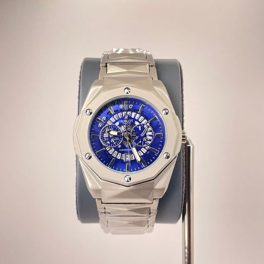 Hublot Premium Skeleton - Silver Diamond Cut Chain -  Ocean Blue Edition