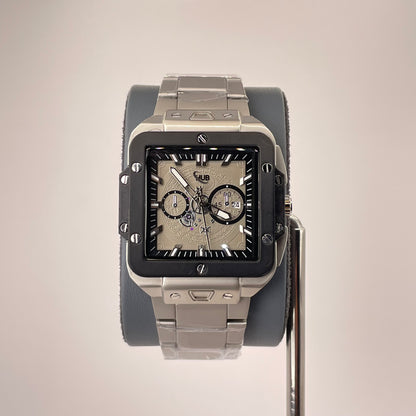 Hublot Santos Inspired Chronograph - Integrated Stainless Steel Chain - Silver Black Edition