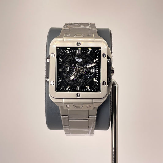 Hublot Santos Inspired Skeleton Chronograph - Integrated Stainless Steel Chain - Graphite Ice Edition