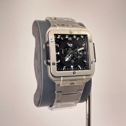 Hublot Santos Inspired Skeleton Chronograph - Integrated Stainless Steel Chain - Graphite Ice Edition