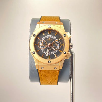 Hublot Fusion Analog - Textured Leather Strap - Amber Gold Edition