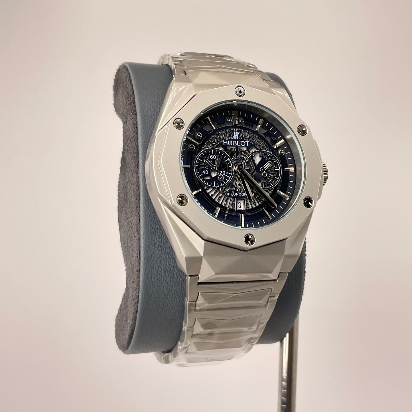 Hublot Premium Skeleton - Silver Diamond Cut Chain -  Obsidian Black Edition