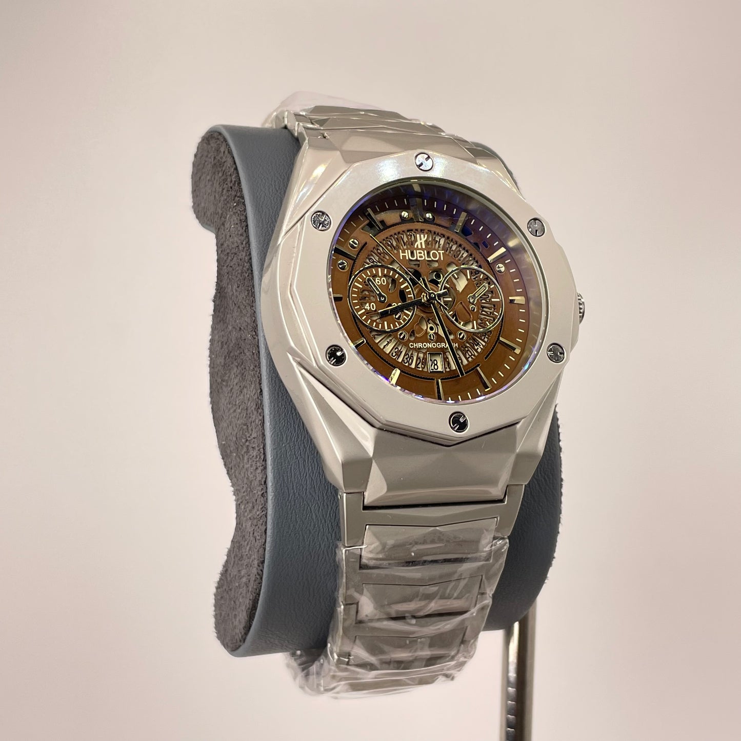 Hublot Premium Skeleton - Silver Diamond Cut Chain - Vintage Bronze Edition