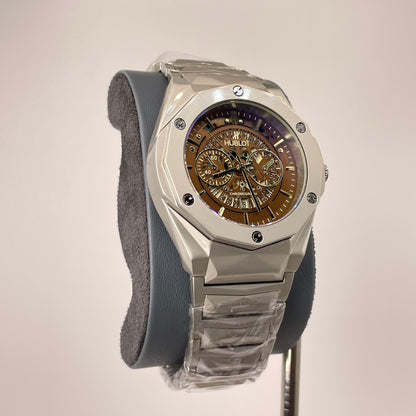 Hublot Premium Skeleton - Silver Diamond Cut Chain - Vintage Bronze Edition