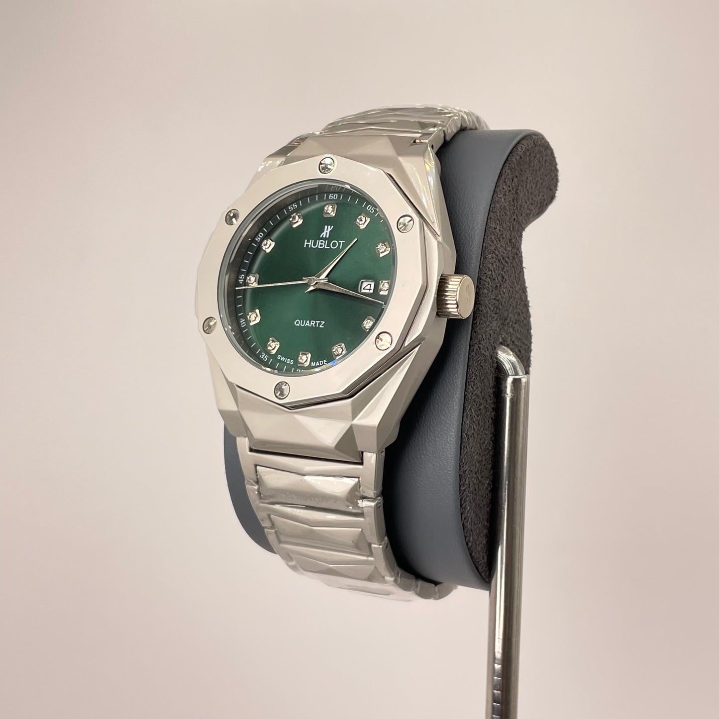 Hublot Premium Quartz - Silver Diamond Cut Chain - Forest Green Edition