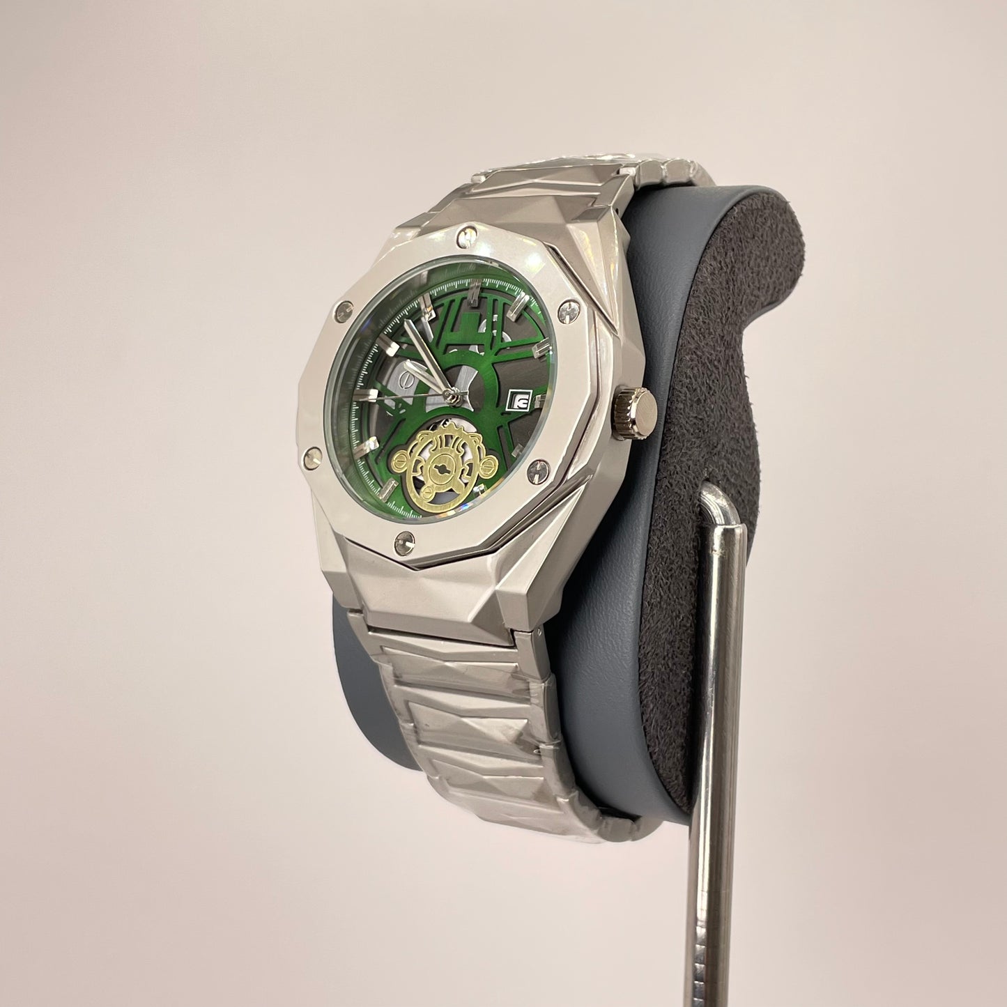 Hublot Premium Chronograph - Silver Diamond Cut Chain - Emerald Green Edition