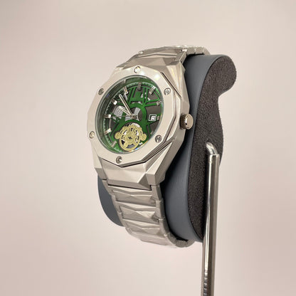 Hublot Premium Chronograph - Silver Diamond Cut Chain - Emerald Green Edition