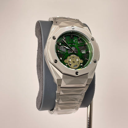 Hublot Premium Chronograph - Silver Diamond Cut Chain - Emerald Green Edition