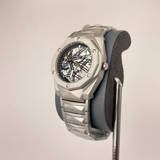 Hublot Premium Open Heart - Silver Diamond Cut Chain - Zigzag Matte Black Edition