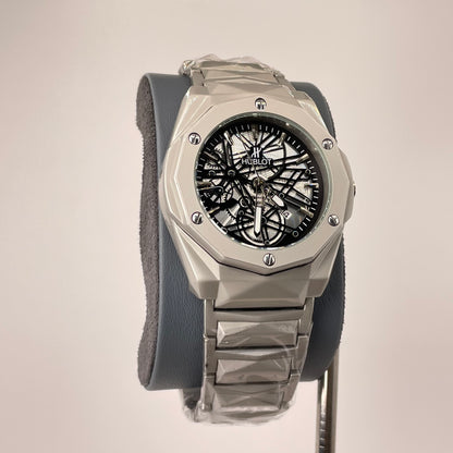 Hublot Premium Open Heart - Silver Diamond Cut Chain - Zigzag Matte Black Edition