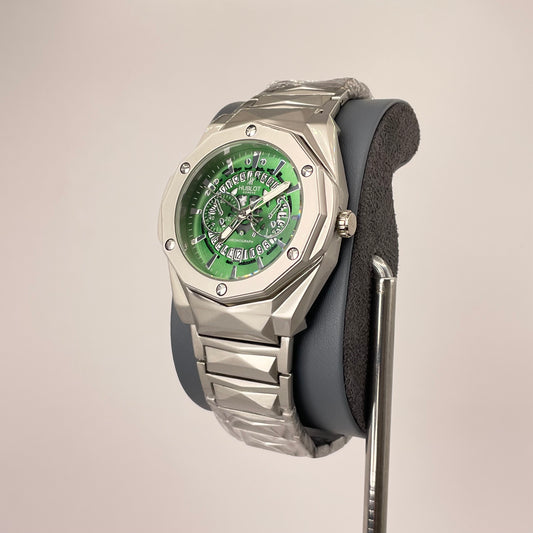 Hublot Premium Skeleton - Silver Diamond Cut Chain -  Pistachio Green Edition