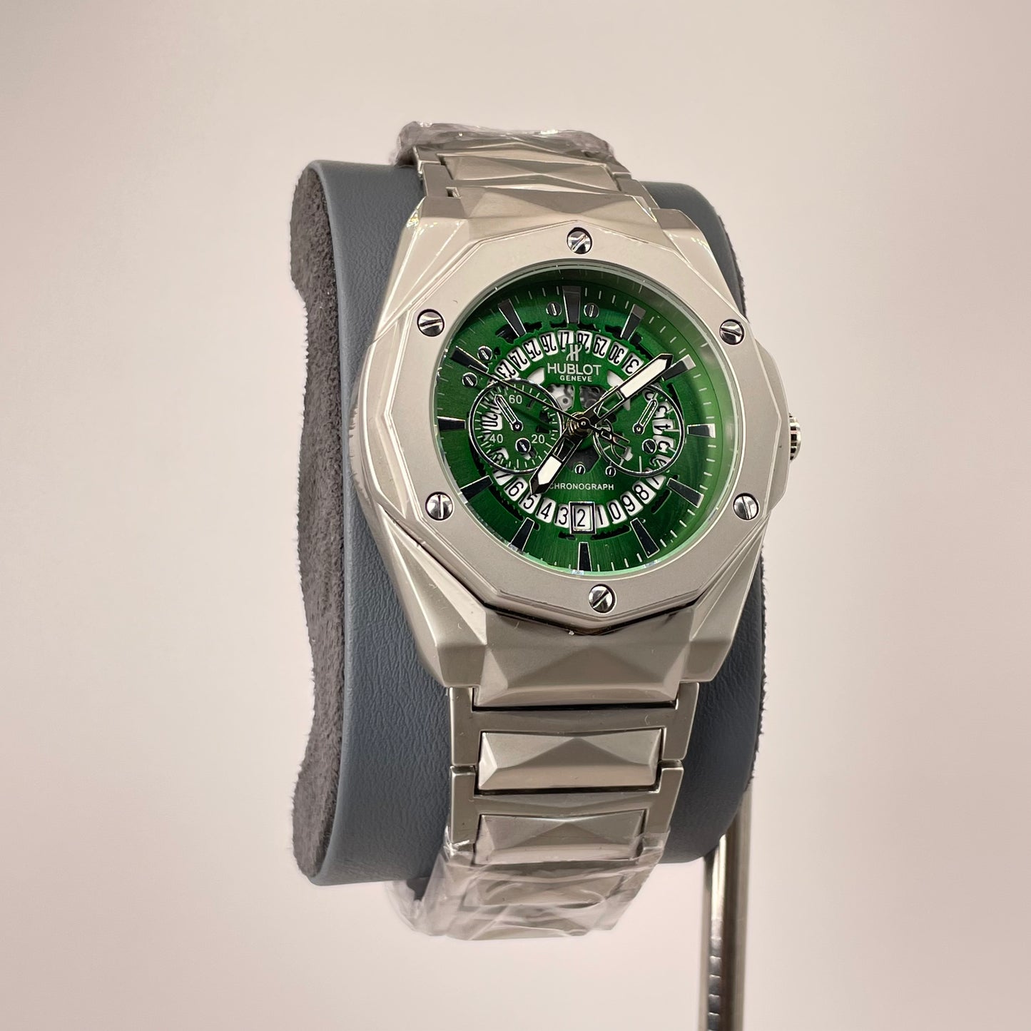 Hublot Premium Skeleton - Silver Diamond Cut Chain -  Pistachio Green Edition