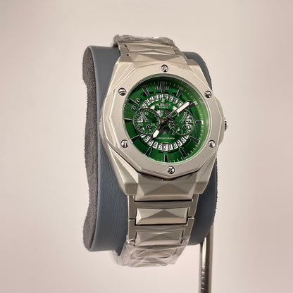 Hublot Premium Skeleton - Silver Diamond Cut Chain -  Pistachio Green Edition