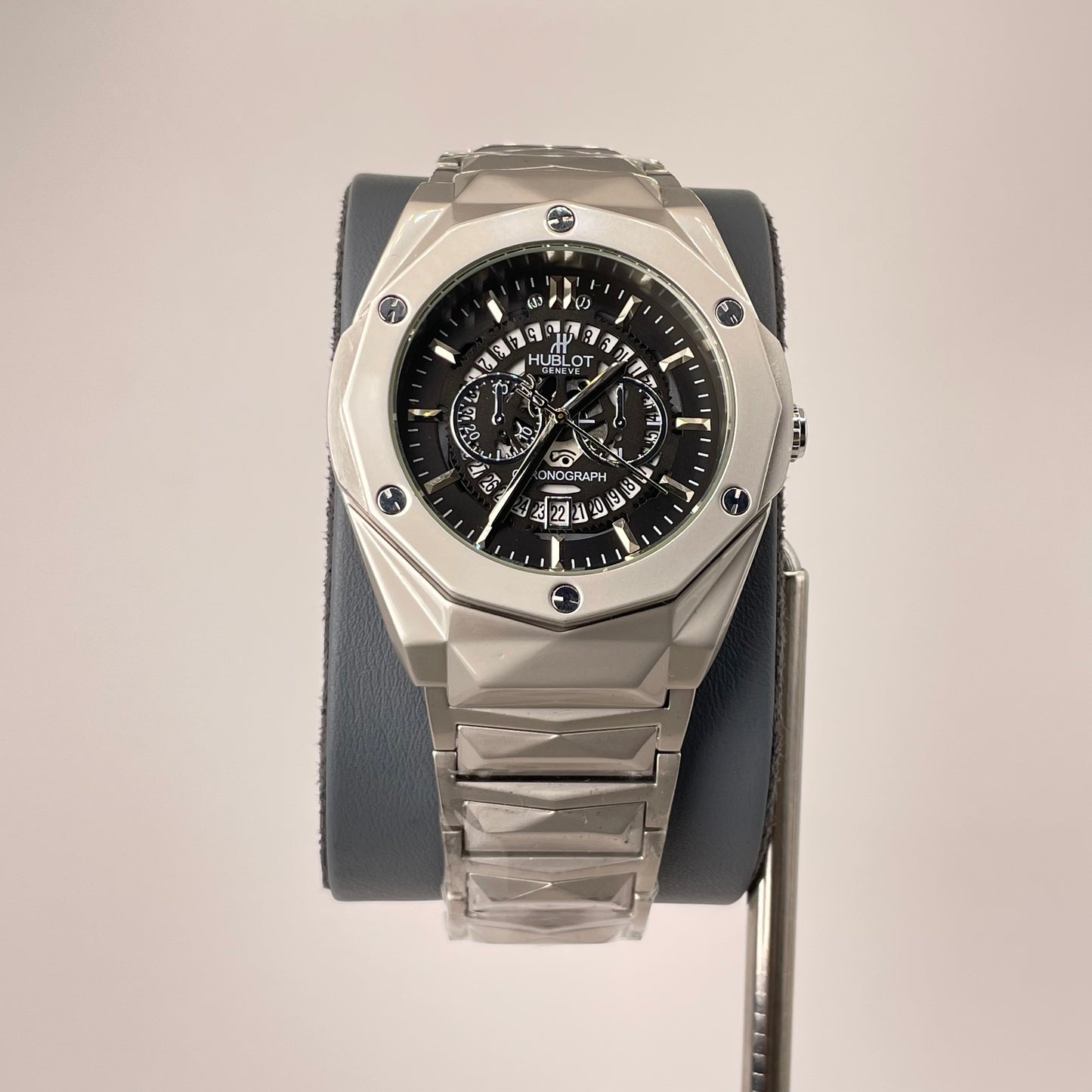 Hublot Premium Skeleton - Silver Diamond Cut Chain - Phantom Black Edition