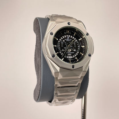 Hublot Premium Skeleton - Silver Diamond Cut Chain - Phantom Black Edition