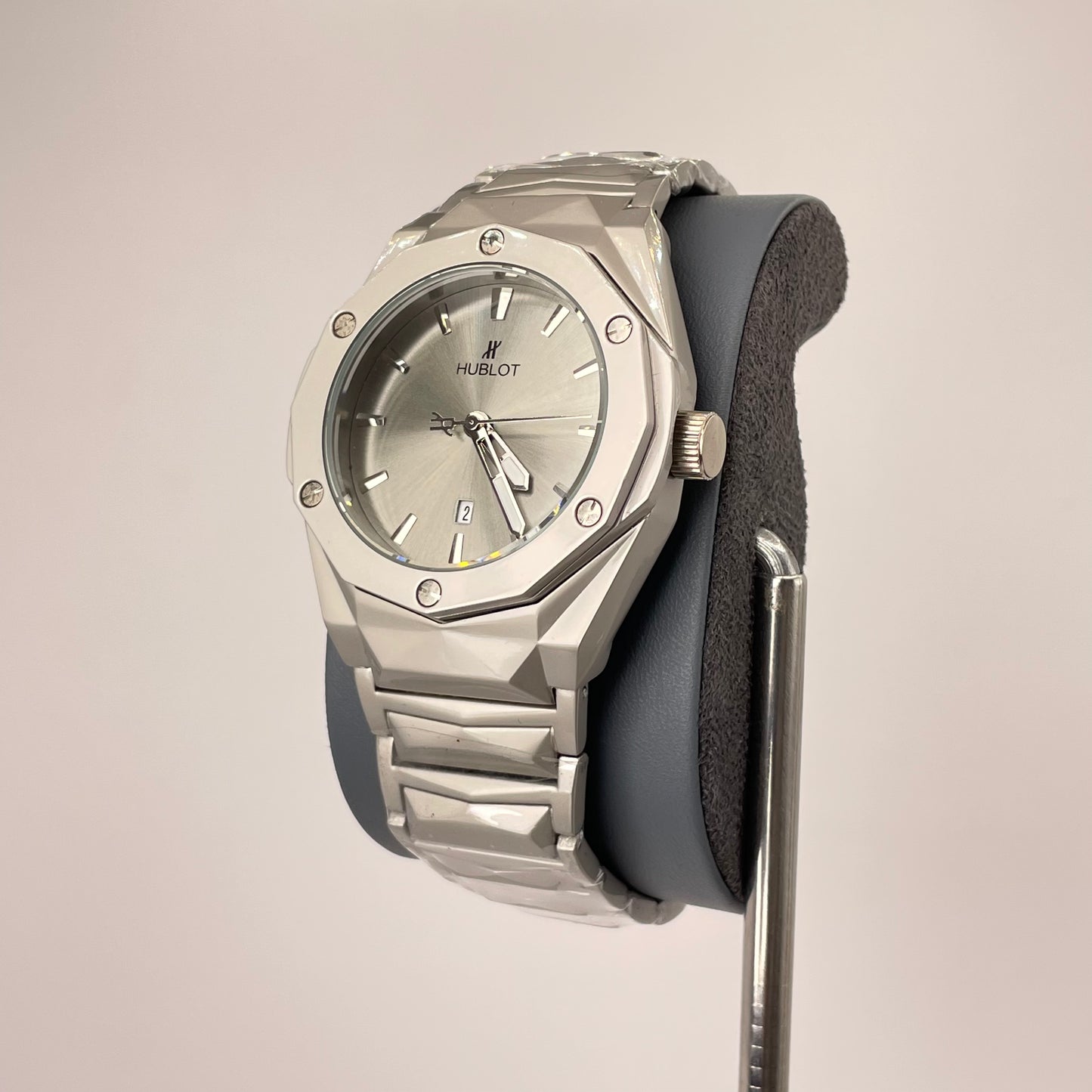Hublot Premium Quartz - Silver Diamond Cut Chain - Titanium Grey Edition