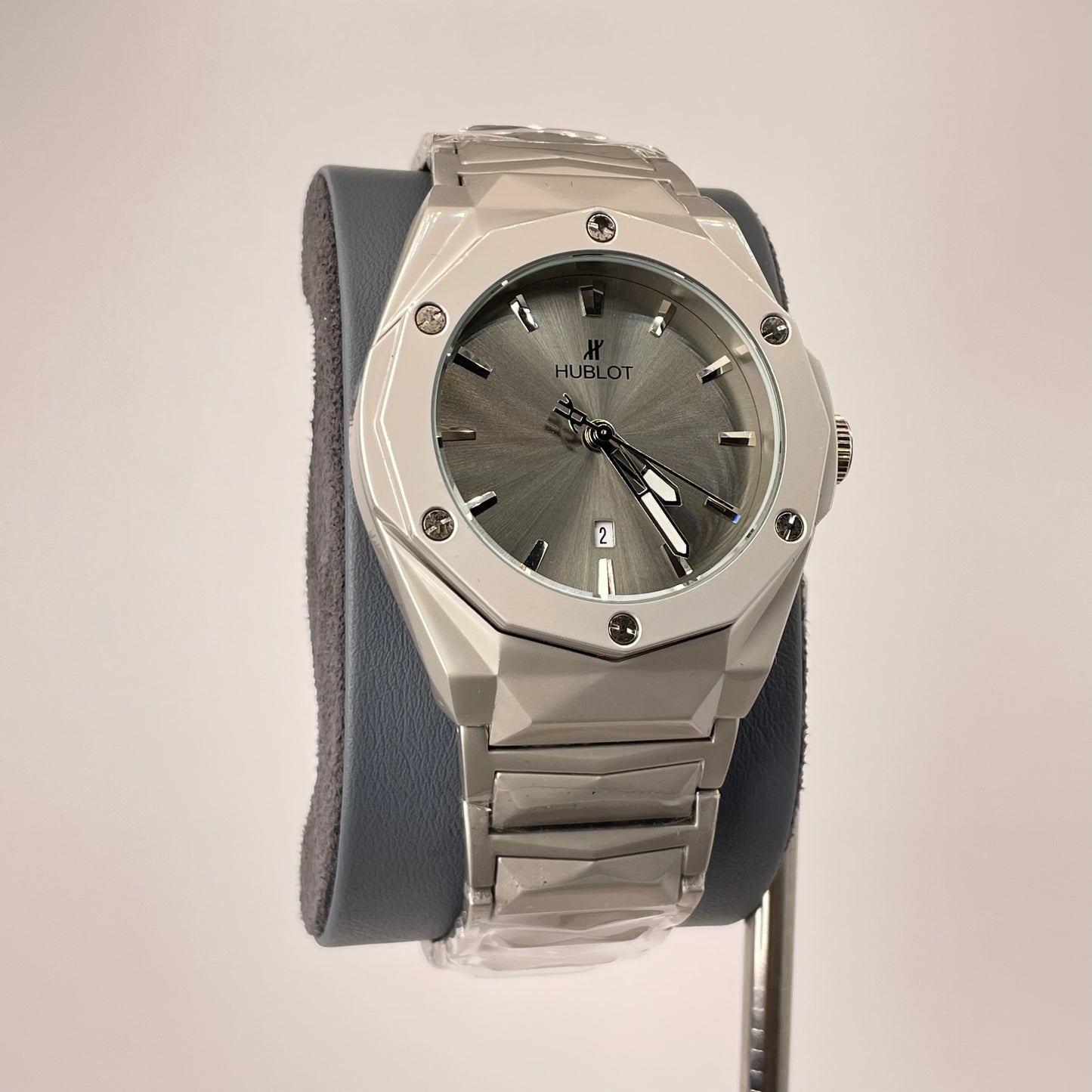 Hublot Premium Quartz - Silver Diamond Cut Chain - Titanium Grey Edition